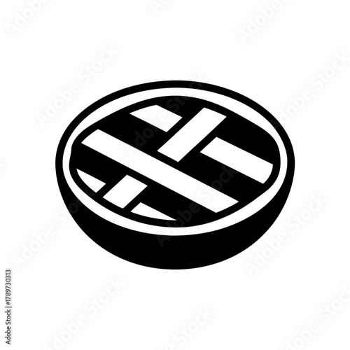 Illustration of a pie with a lattice crust in black and white on transparent background