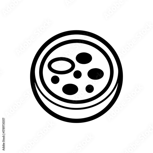 Illustration of a petri dish with cells or organisms on transparent background