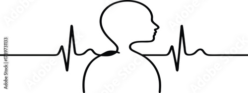 Minimalist vector of a heartbeat line forming a subtle human silhouette, healthcare identity.