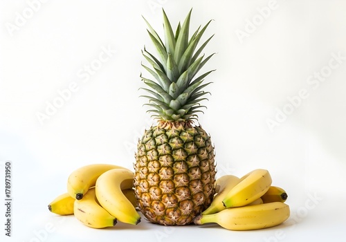 Fototapeta Naklejka Na Ścianę i Meble -  pineapple and bananas on white background