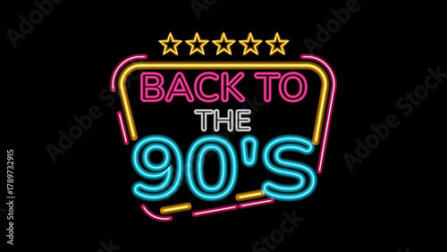 Neon sign reading back to the 90s. Perfect for nostalgic content and retro themed designs.