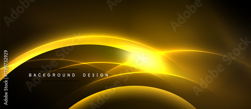 Abstract golden lines radiate from bright center. Dark background creates dramatic contrast, modern design element.