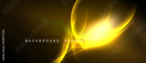 Abstract golden lines create dynamic flow. Bright center radiates energy against dark backdrop. Modern design element.