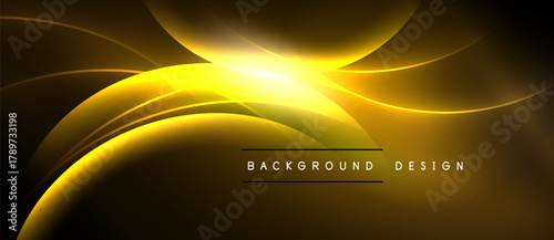 Abstract golden lines radiate from bright center. Dark background enhances luminous curves, creating dynamic visual effect. Text reads background design.