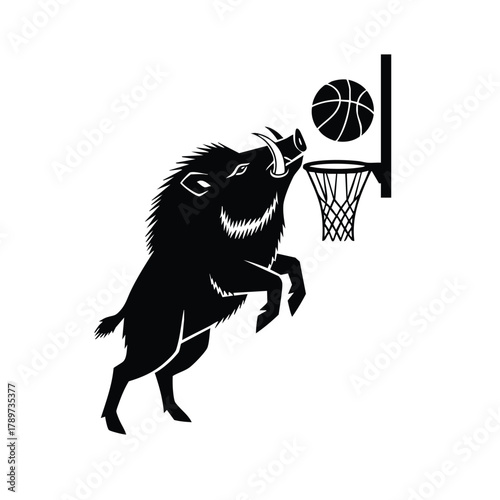 Boar Playing Basketball vector dunk silhouette idea of street sport game animal 100 character