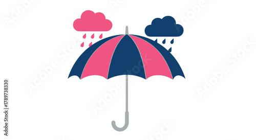 Chic umbrella shields against vibrant pink and blue rain clouds, offering modern protection and style for any forecast