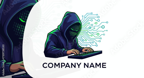 Futuristic Hacker Typing on Keyboard with Circuit Board Graphics Representing Technology and Cybersecurity