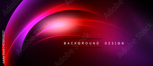 Abstract neon curves create vibrant background. Red, purple hues blend smoothly, offering modern aesthetic. Text reads background design.