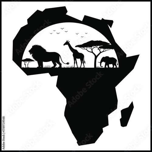 Africa Map Wildlife Silhouette Art