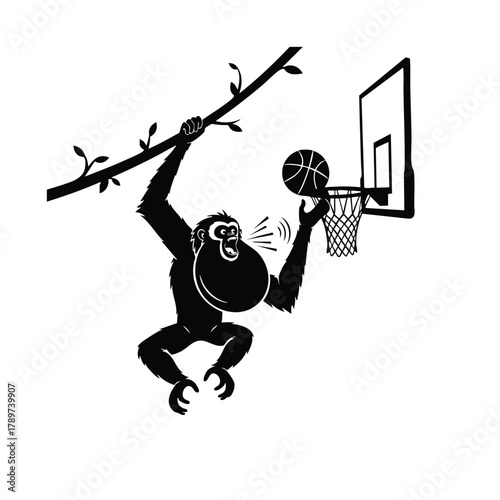 Gorilla Playing Basketball vector ape dunk silhouette idea of sport game street 100 character
