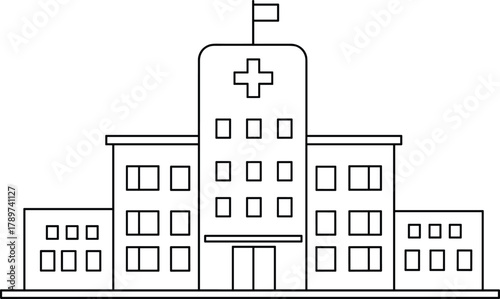PrintHospital building outline illustration, medical center architecture, healthcare facility design, emergency clinic structure, modern hospital concept, health and medical infrastructure