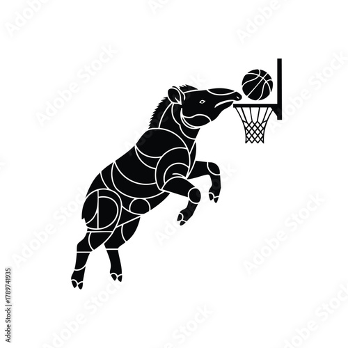 Tapir dunking Basketball vector concept silhouette idea of Playing street sport game 100 character
