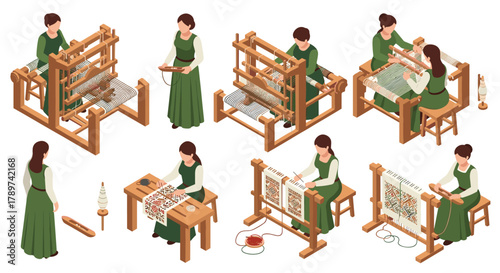 Artisans skillfully weave intricate textiles on traditional looms, preserving heritage crafts and creating beautiful fabrics with dedication