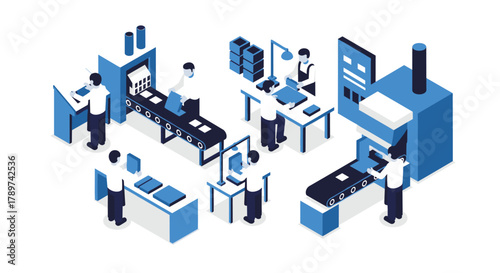 Dynamic factory workers skillfully operate modern assembly lines, creating efficient production and streamlined manufacturing processes