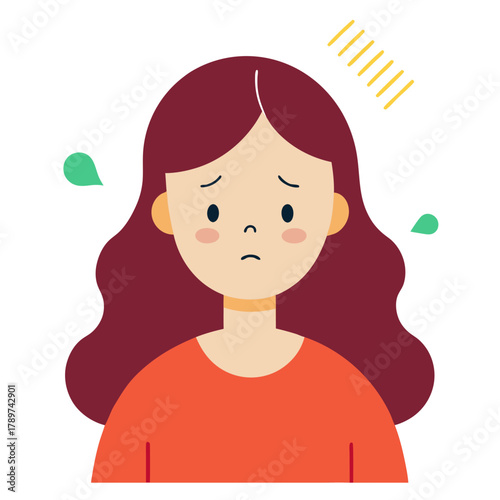 The girl is afraid that her hair is falling out vector on white background.