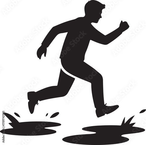 Person jumping over puddles silhouette icon