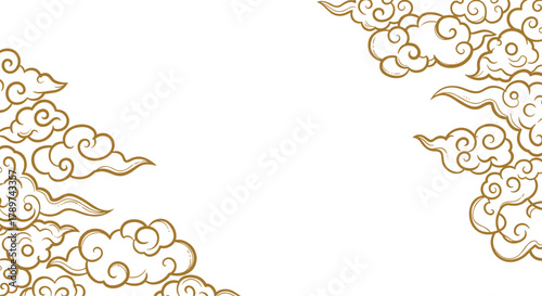 Elegant gold ornate cloud swirls evoke traditional Asian artistry, perfect for festive invitations and sophisticated branding backgrounds