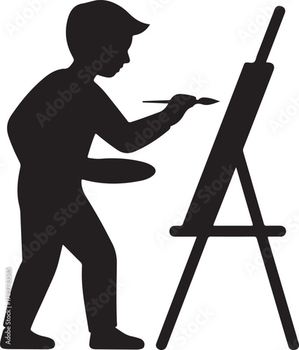 Silhouette of an artist painting on an easel icon
