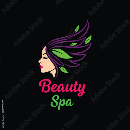 Elegant Beauty Salon Logo with Stylized Woman and Flowing
