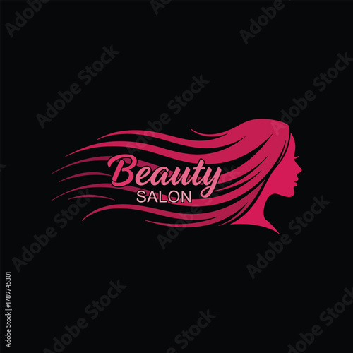 Elegant Beauty Salon Logo with Stylized Woman and Flowing
