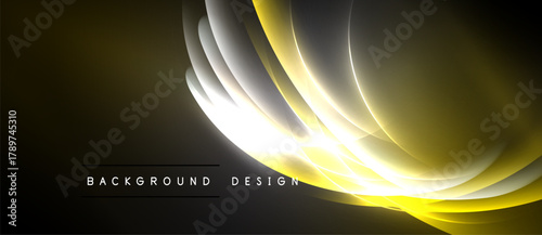 Abstract golden waves, luminous design. Dark background creates dramatic effect, modern aesthetic. Bright center radiates energy.