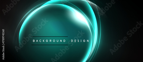 Abstract glowing lines form circular shapes. Teal hues dominate dark background. Text reads background design. Modern, dynamic visual element.