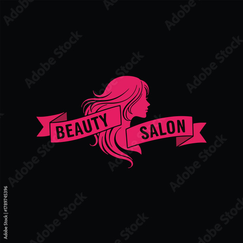 Elegant Beauty Salon Logo with Stylized Woman and Flowing
