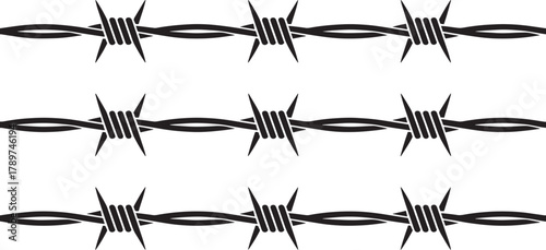 Barbed wire lines on white background