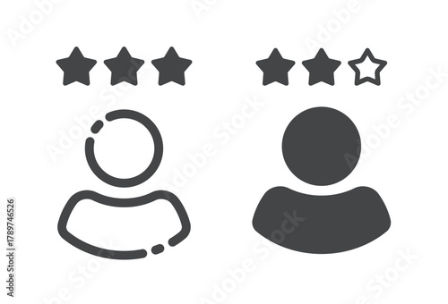 User reviews star as expert satisfaction testimonial rank rating position icon vector line stroke outline simple minimal graphic design set, customer feedback evaluation solid bold silhouette image