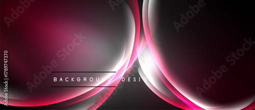 Abstract background features flowing curves, shades of red, pink, black. Modern design with subtle light effects creates dynamic visual.