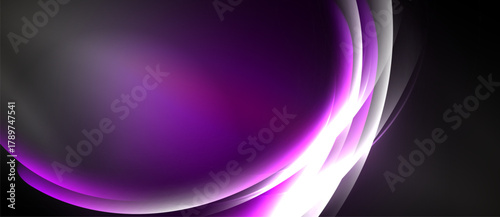 Abstract purple, white swirls dominate image. Smooth gradients create flowing, dynamic visual effect. Minimalist design, dark background.