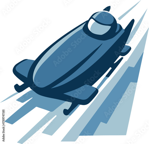 Blue bobsled racing down icy track winter sport speed