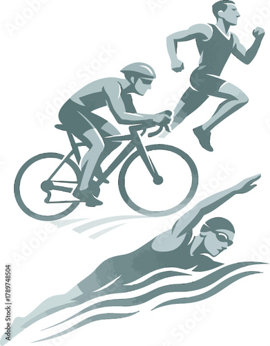 Cyclist runner and swimmer in stylized graphic triathlon