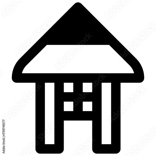 Granary. Outlined stroke vector icon with black-filled details.