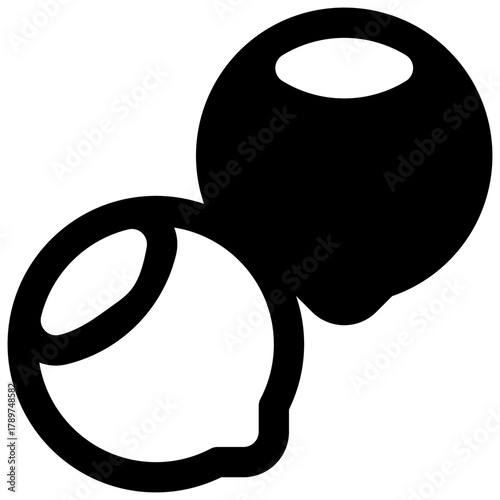 Hazelnuts. Outlined stroke vector icon with black-filled details.