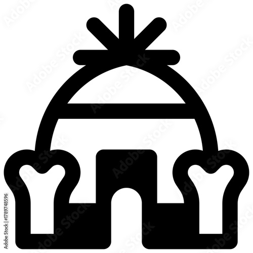 Bone hut. Outlined stroke vector icon with black-filled details.