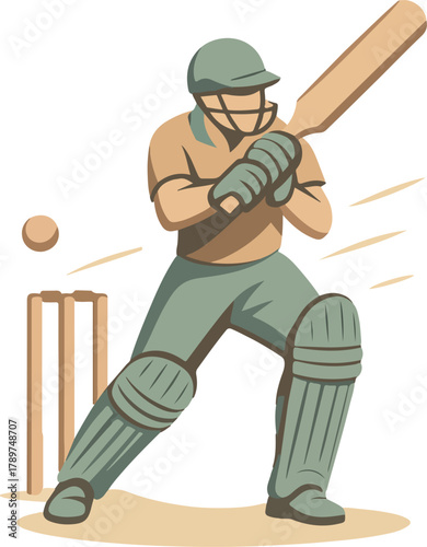 Cricket player batting with bat and wicket sport