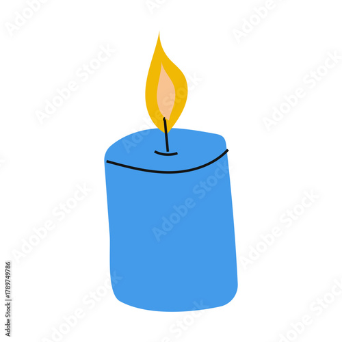 Bright blue candle with a flickering flame bringing warmth and light to a cozy space in the evening