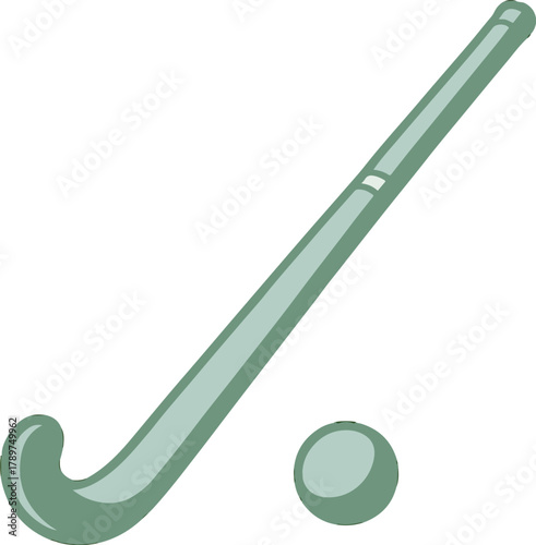 Green hockey stick and ball on white background hockey ball