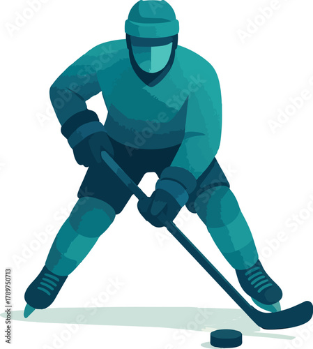 Ice hockey player with stick and puck sport winter sport
