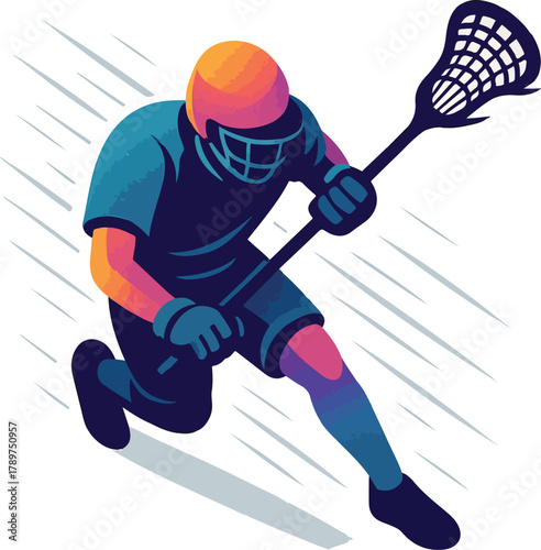 Lacrosse player in motion with stick sport athletic
