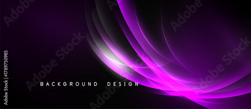 Abstract purple waves, dynamic light effects, dark background. Modern design element for digital projects, presentations.