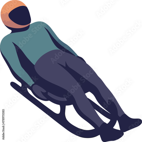 Luge athlete in teal suit and orange helmet on sled