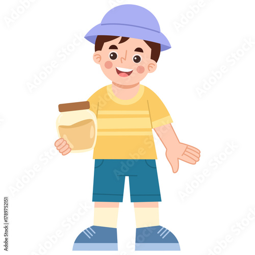 Illustration of Boy Holding Honey Jar