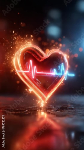 Glowing heart pulses with life, a vibrant symbol of health and vitality in motion, perfect for dynamic healthcare or wellness content.