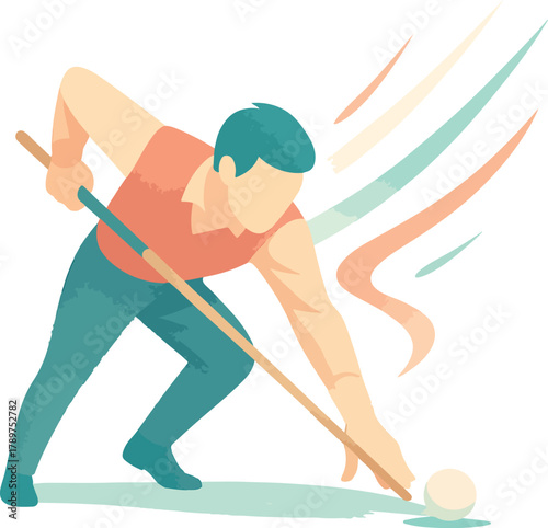 Man playing billiards with teal and coral accents pool