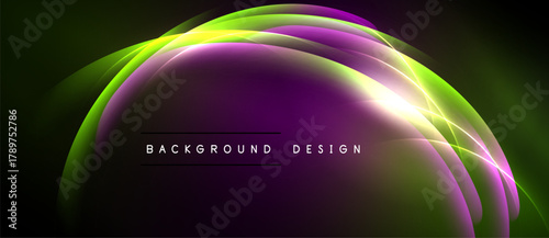 Abstract glowing curves, vibrant colors. Purple, green hues blend, creating dynamic background design. Modern, sleek visual element.