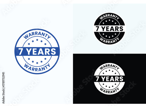 Premium 7 days warranty circle badge vector with black, and blue colors. Perfect for product guarantee, icon, logo, symbol, seal, stickers, quality assurance, label, certification