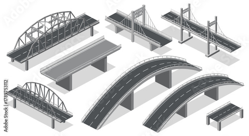 Modern architectural bridge designs showcase innovative engineering and urban infrastructure development for city planning concepts