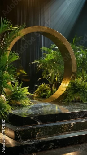 Experience a vibrant botanical display with a gleaming golden ring, perfect for stylish product promotion or sophisticated brand reveal video projects now